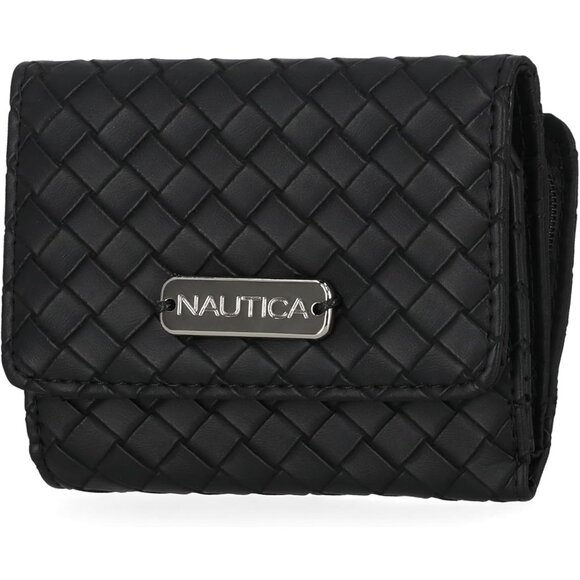 Nautica Women's Rowers End Small Wallet Woven Black RFID Bifold Card Holder - Picture 1 of 3